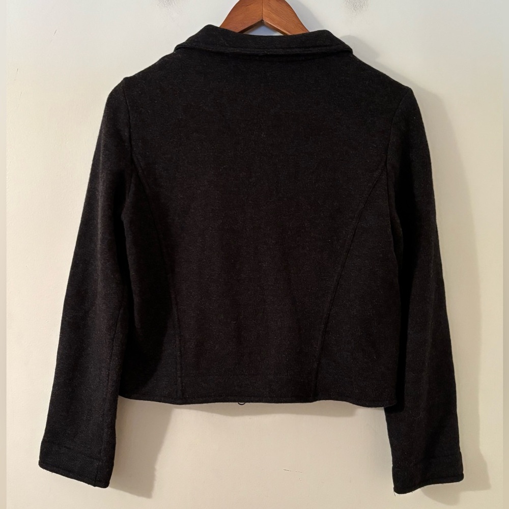 Eileen Fisher Moto Asymmetrical Zip Up Wool Blend Sweater Jacket Dark Gray XS - Picture 2 of 10